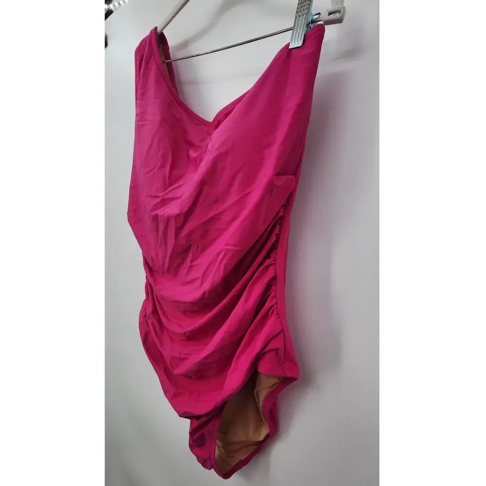 New NWOT‎ J. Crew Sleek Ruched One-Shoulder One-Piece Swimsuit Pink Size 16